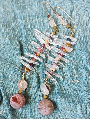 XXL 'Showstopper' Quartz, Mooakite Jasper, and Druzy Statement Earrings